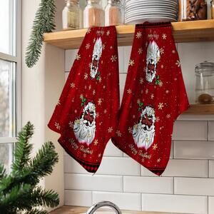 Christmas Kitchen Towels, 18x26 inch Microfiber Santa  Towels for Bathroom